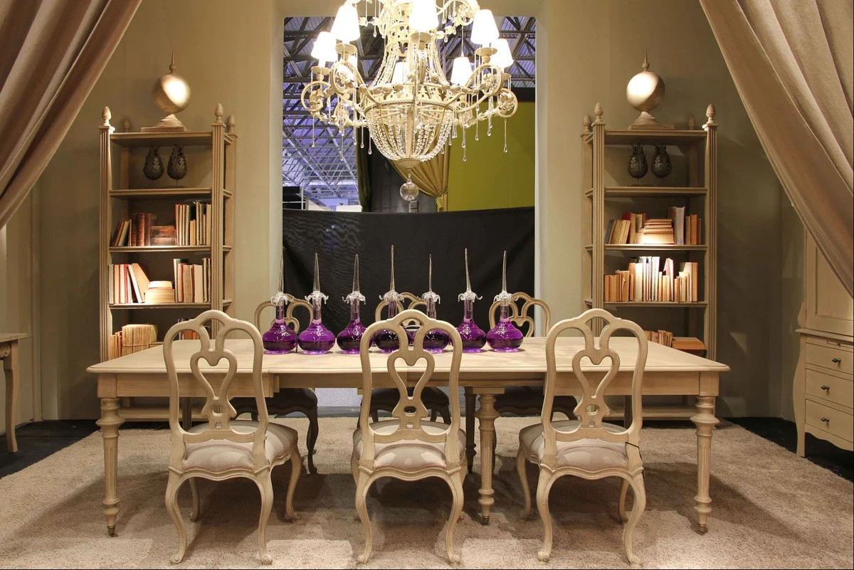 Casa Padrino mesa de comedor de lujo de estilo campestre gris 170-470 x 120 x A. 77 cm - Mesa de cocina extensible de madera maciza hecha a mano - Muebles de madera maciza de estilo campestre