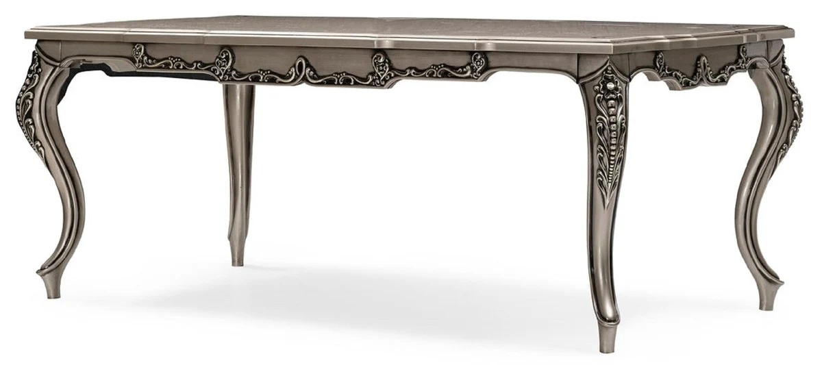 Casa Padrino mesa de comedor barroco de lujo plata - Mesa de cocina rectangular de estilo barroco - Muebles de comedor barrocos de lujo - Muebles de comedor barrocos