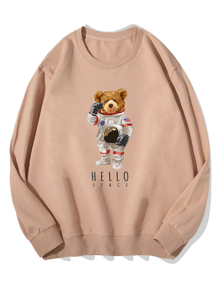 Astronaut Bear Print Cotton Sweatshirt
