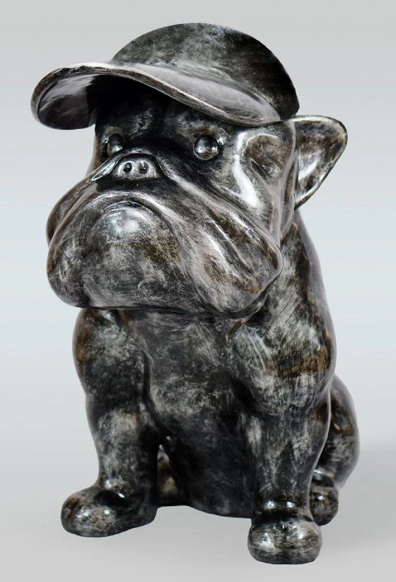 Casa Padrino escultura decorativa XXL de lujo perro bulldog plata antiguo A. 100 cm - Figura decorativa grande - Decoración de salón XXL - Decoración de jardín XXL