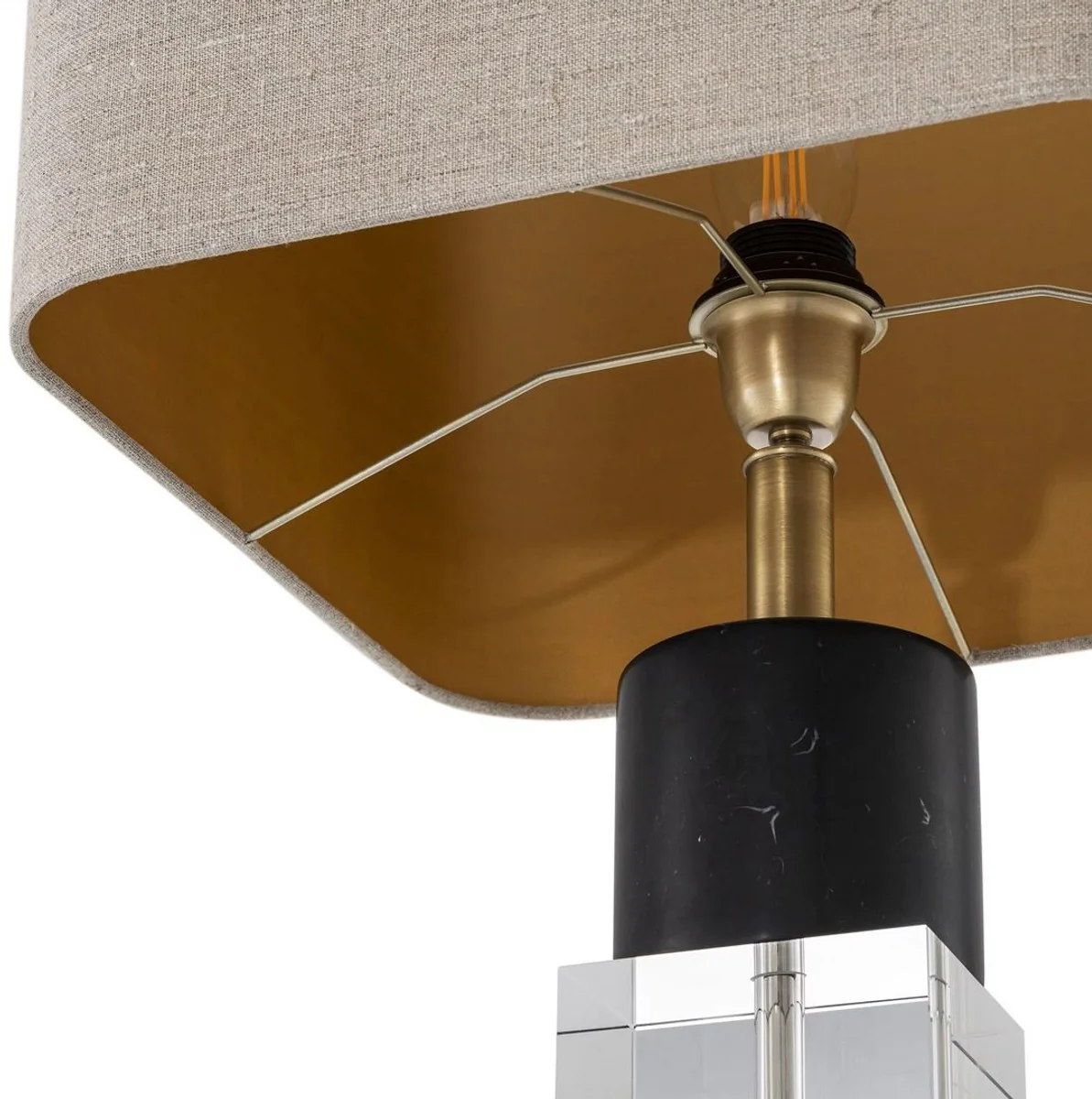 Casa Padrino lámpara de mesa de lujo latón antiguo / negro / beige 35 x 35 x A. 87 cm - Lámpara de escritorio con mármol y cristal - Calidad de Lujo