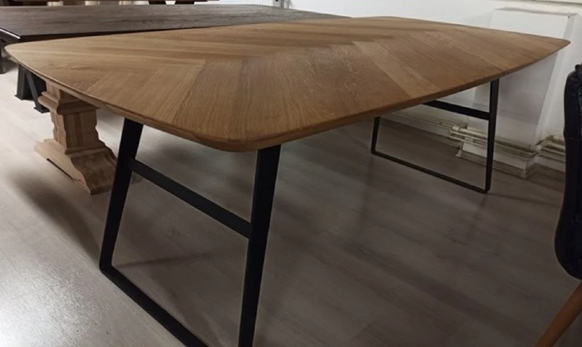 Casa Padrino mesa de comedor de lujo marr¨®n / negro 250 x 100 x A. 77 cm - Mesa de cocina rectangular tablero de parquet de roble - Muebles de comedor de madera maciza - Muebles de comedor de lujo