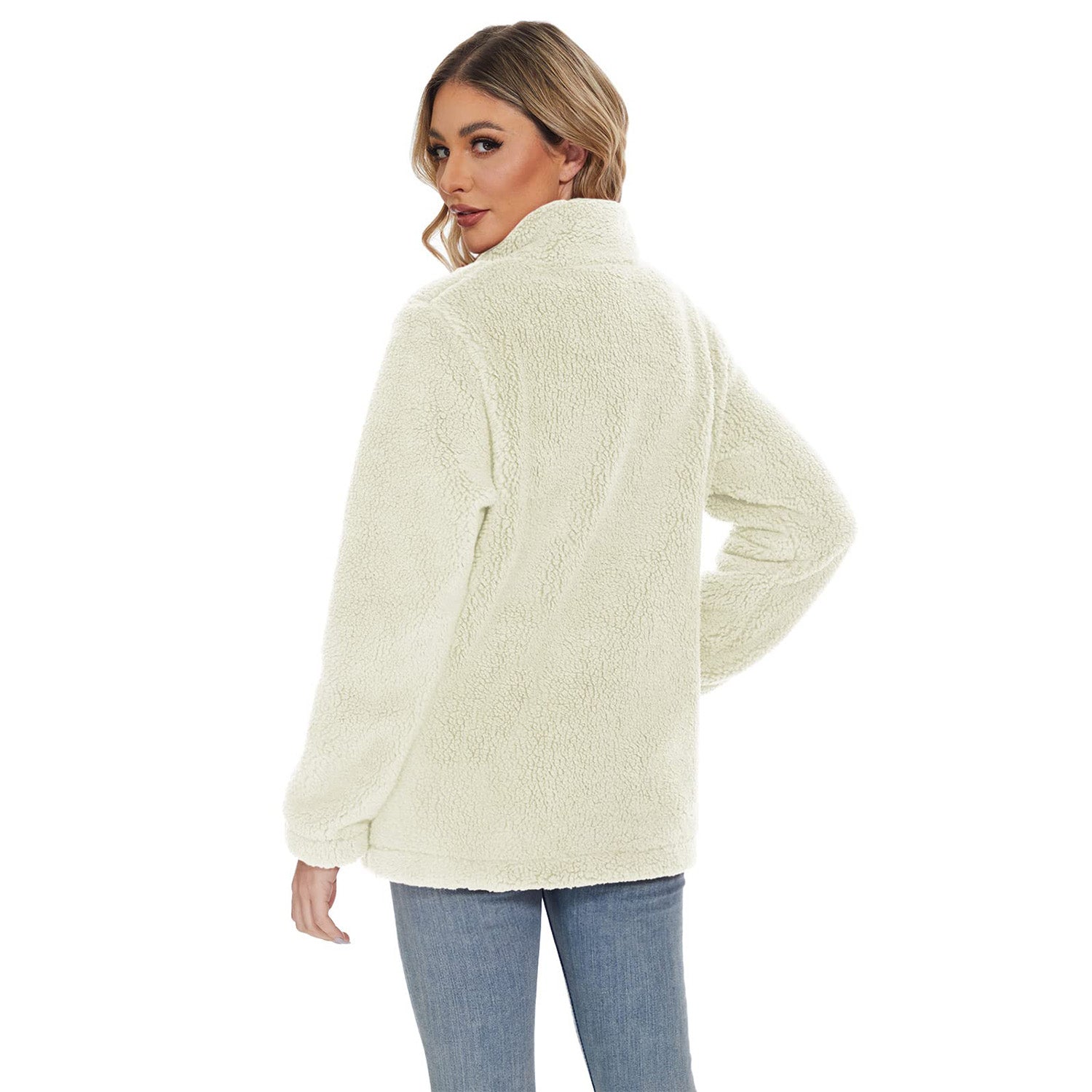 Women Sherpa Jacket Full-Zip Fuzzy Fleece Teddy Casual Coats Zip Pockets Winter Warm Soft Jackets