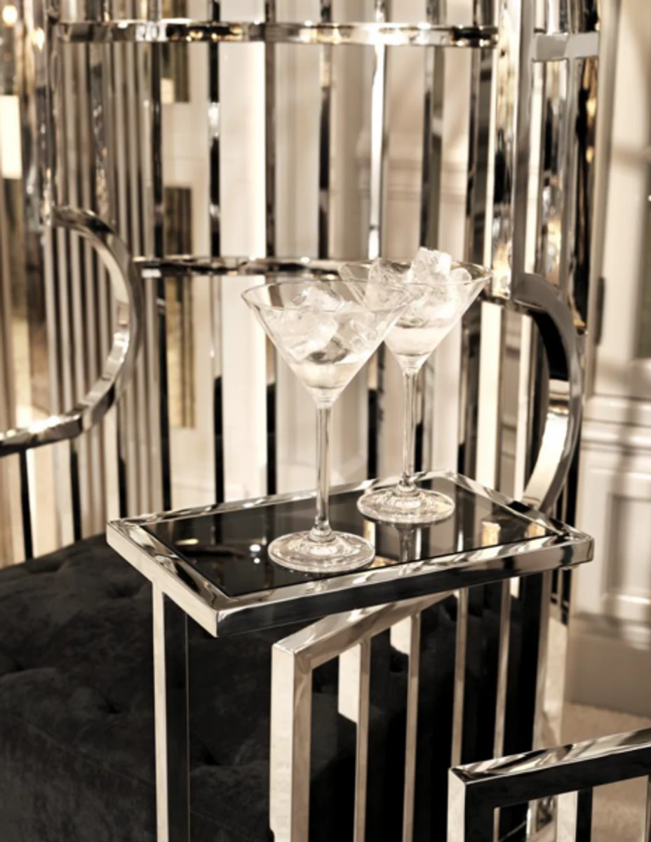 Casa Padrino luxury art deco designer side table with smoke glass top and granite base 31 x 20 x H. 72 cm - Hotel Furniture