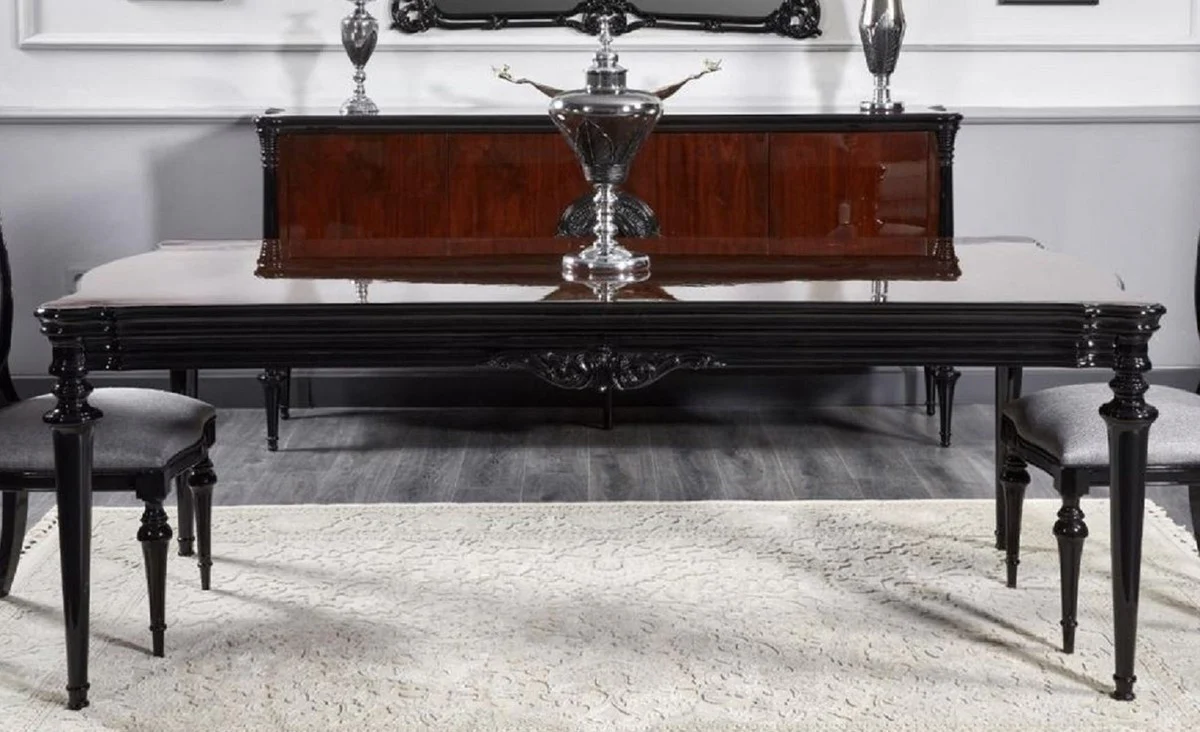 Casa Padrino conjunto de comedor barroco de lujo plata gris / negro - 1 Mesa de comedor barroco y 6 Sillas de comedor barrocos