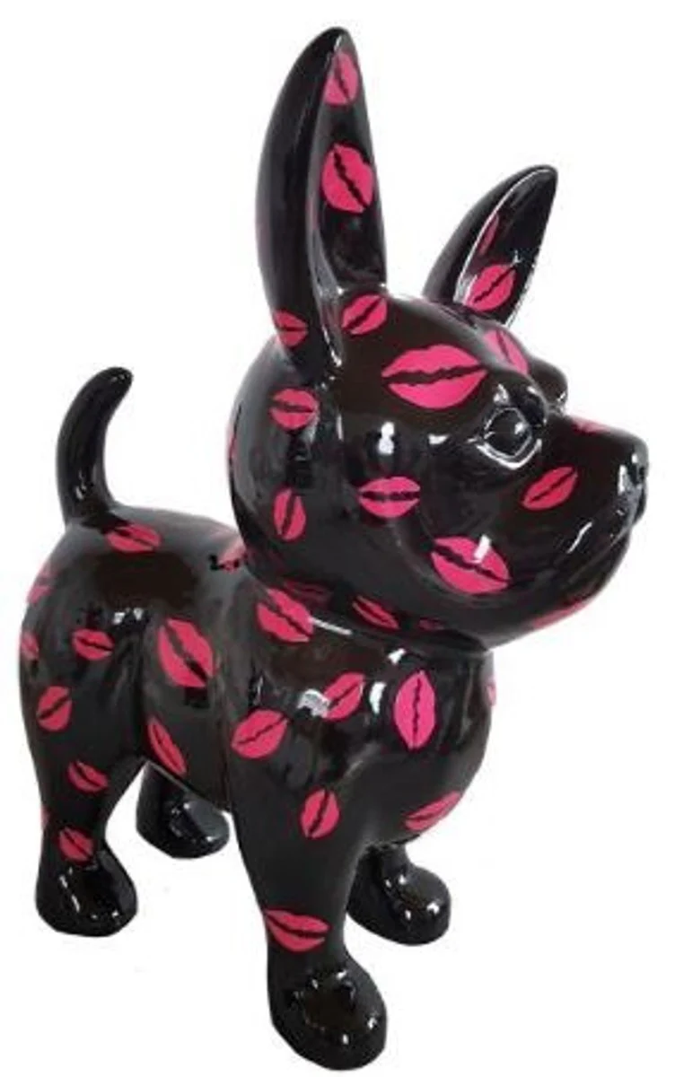 Casa Padrino figura decorativa de diseño perro chihuahua negro / rosa A. 91 cm - Escultura decorativa resistente a la intemperie - Decoración de Sala de Estar