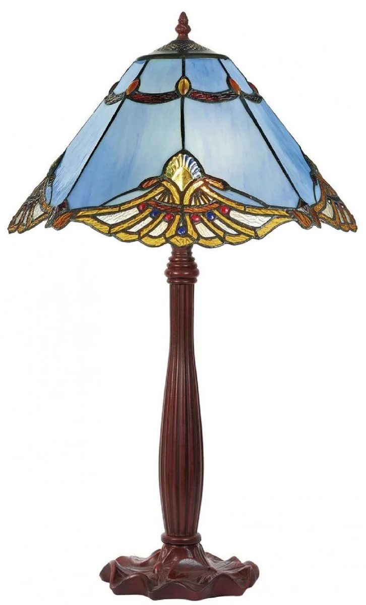 Casa Padrino lámpara de mesa Tiffany de lujo azul / multicolor / marrón 40 x 40 x A. 64 cm - Lámpara de Escritorio - Luces Tiffany