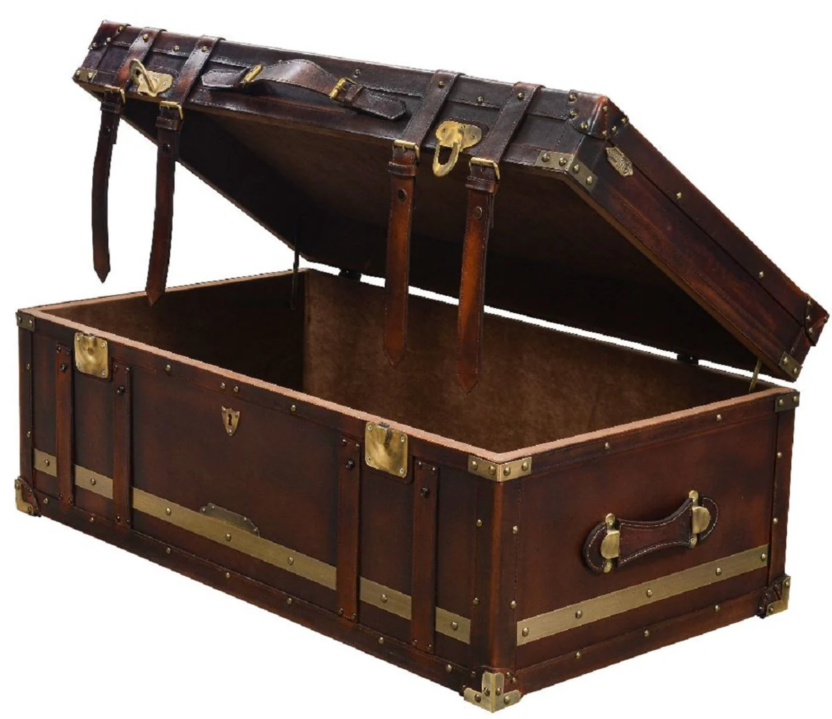 Casa Padrino mesa de centro de lujo en ¨®ptica maleta marr¨®n / lat¨®n 110 x 59 x A. 51 cm - Mesa de sal¨®n maleta con espacio de almacenamiento - Muebles de sal¨®n - Muebles de lujo en ¨®ptica maleta