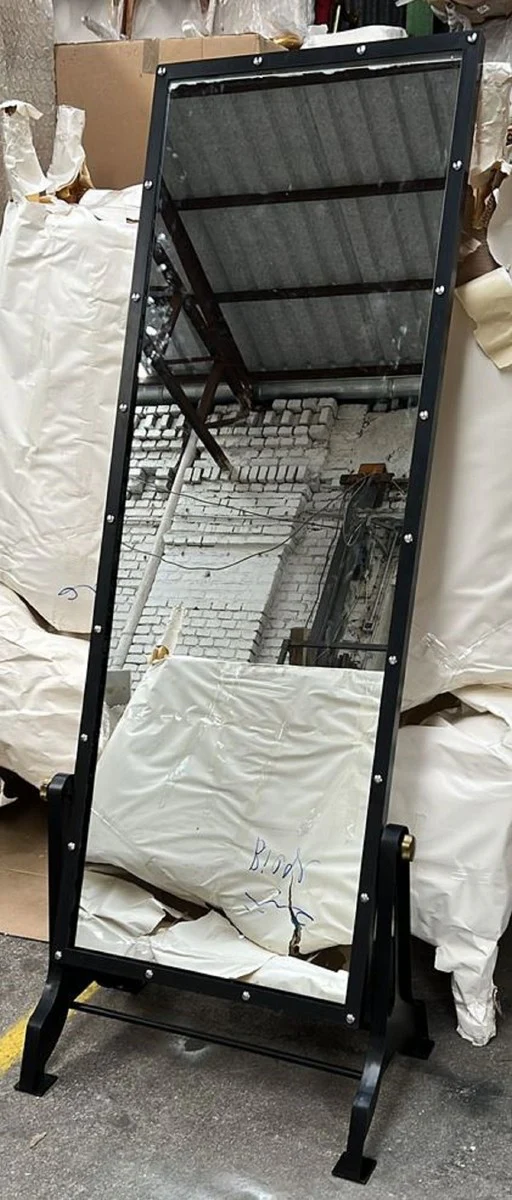 Casa Padrino espejo de pie de estilo industrial negro 76 x 47 x A. 190 cm - Espejo de dormitorio pivotando - Muebles de dormitorio de estilo industrial