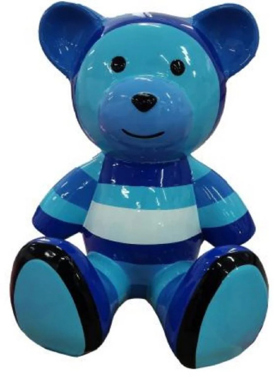 Casa Padrino figura decorativa de dise?o de lujo oso de peluche azul / multicolor 33 x A. 37 cm - Figura decorativa de sal¨®n - Figura decorativa de lujo - Figura decorativa de dise?o