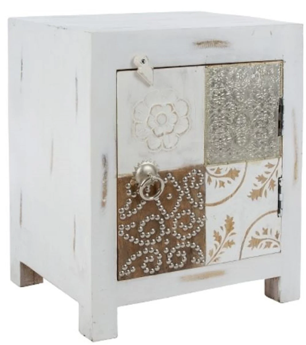 Casa Padrino cómoda de estilo campestre shabby chic con puerta blanco antiguo / multicolor 40 x 32 x H. 50 cm - Muebles de Estilo Campestre