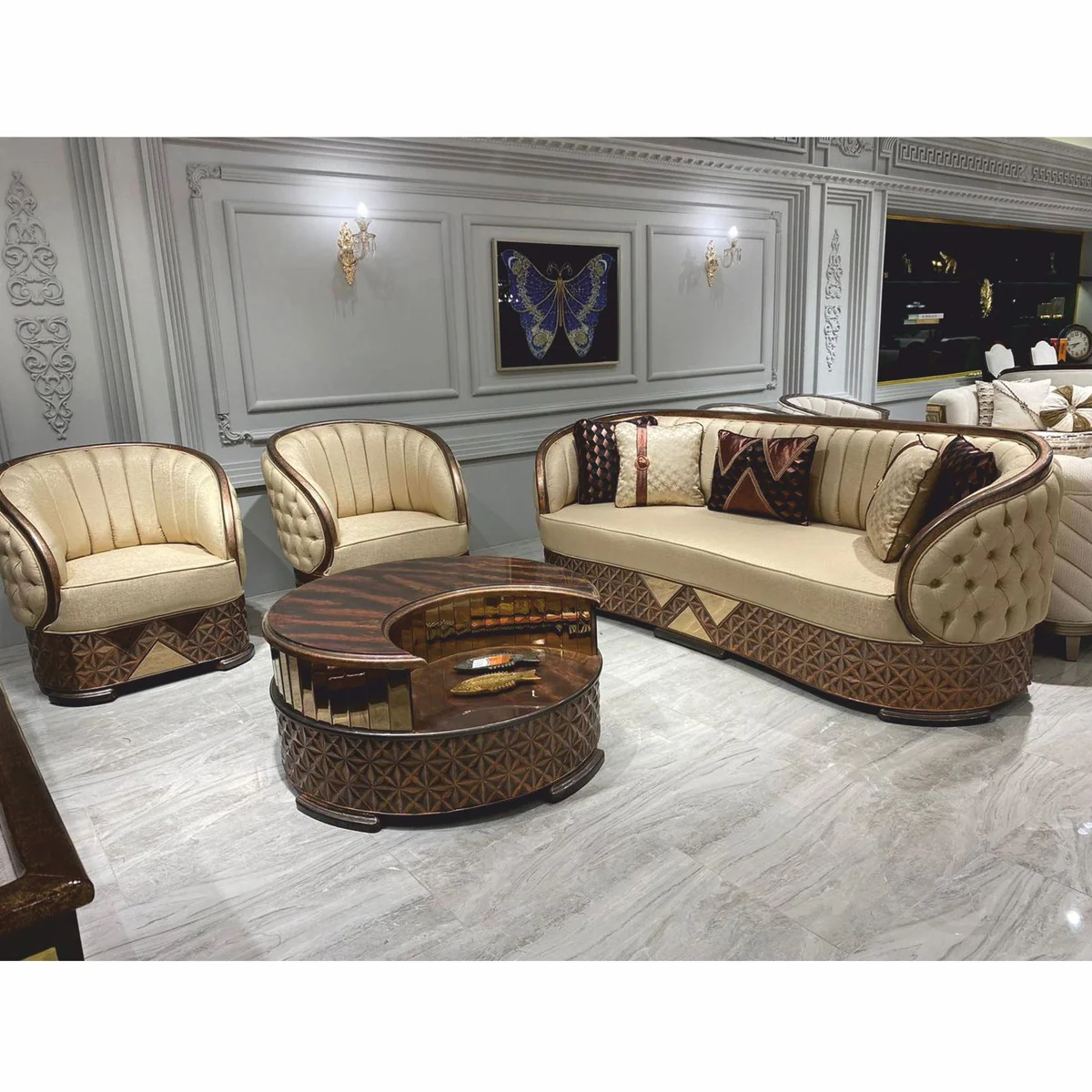 Casa Padrino mesa de centro Art Deco de lujo cobre / gris / oro ? 104 cm - Muebles de sal¨®n