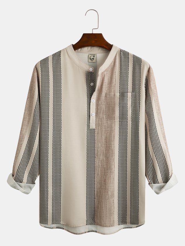 Men Striped Casual Spring/Fall Polyester Holiday Regular Fit Long sleeve Regular H-Line Casual Shirts