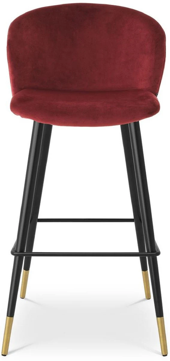Casa Padrino silla de bar de lujo rojo burdeos / negro / oro 50,5 x 54 x A. 102 cm - Taburete de bar de lujo con respaldo y terciopelo noble - Muebles de bar de lujo