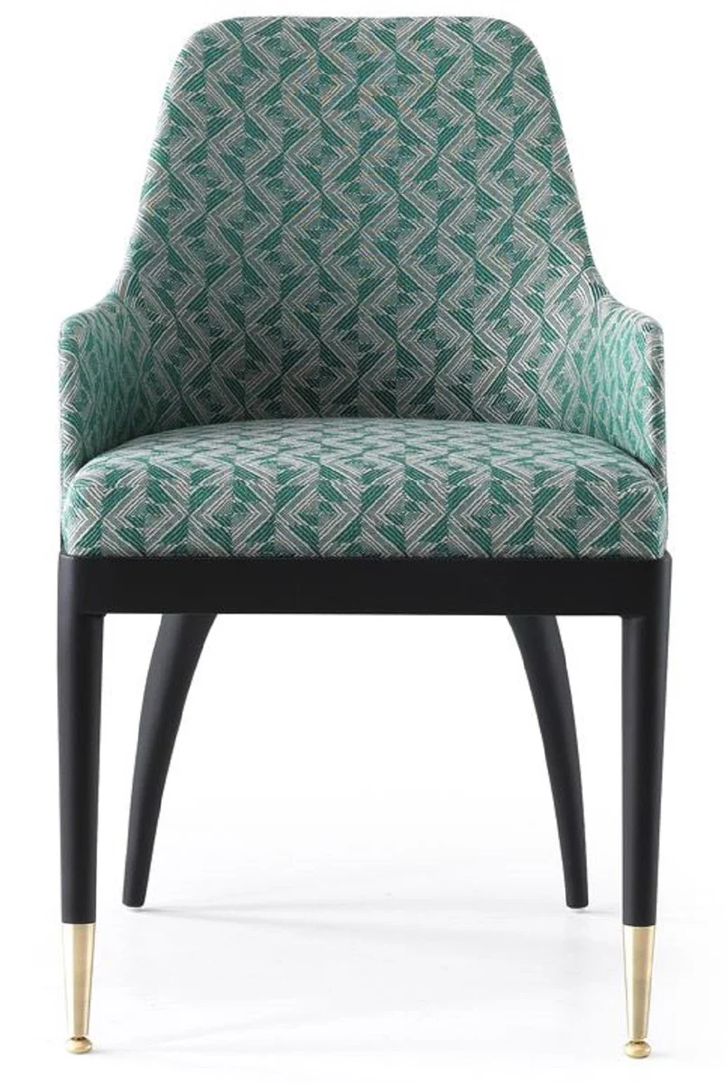 Casa Padrino conjunto de sillas de comedor de lujo de 8 con reposabrazos verde patr¨®n / negro / lat¨®n 55 x 59 x A. 88 cm - Muebles de comedor - Muebles restaurante - Muebles de lujo