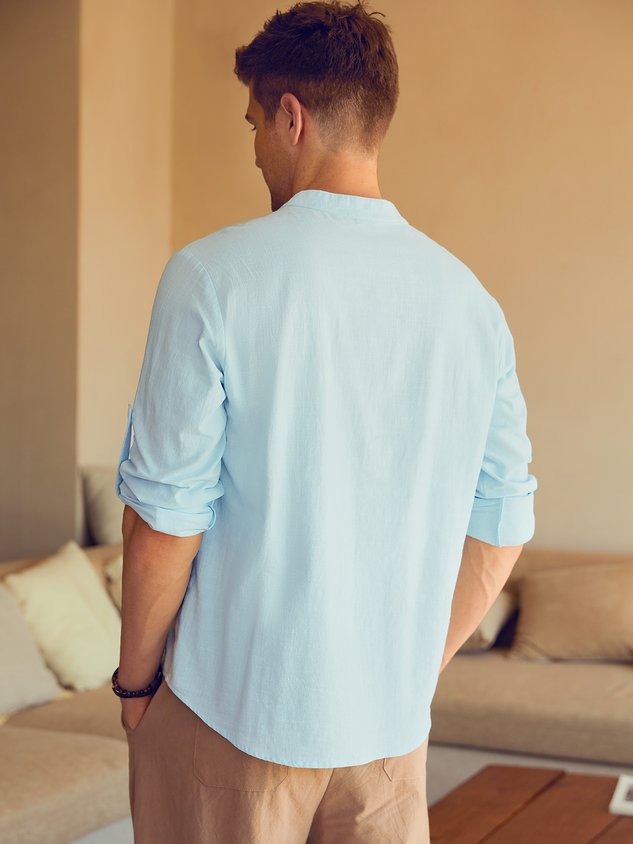 Cotton Linen Plain Color Casual Long Sleeve Shirt