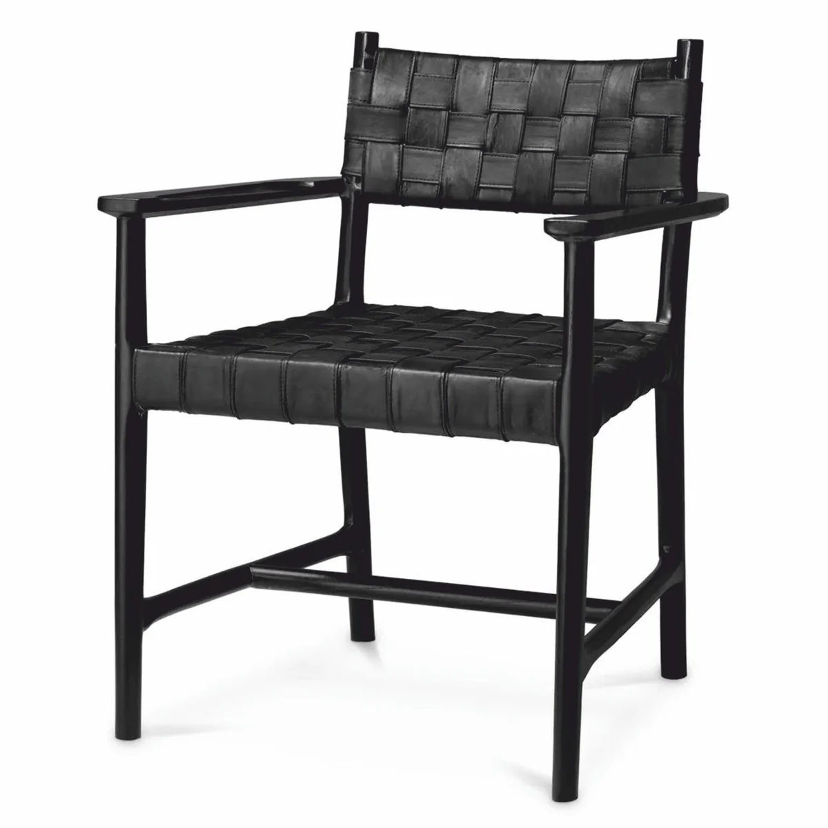 Casa Padrino silla de comedor de lujo con reposabrazos de cuero negro A. 85 cm - Muebles de lujo