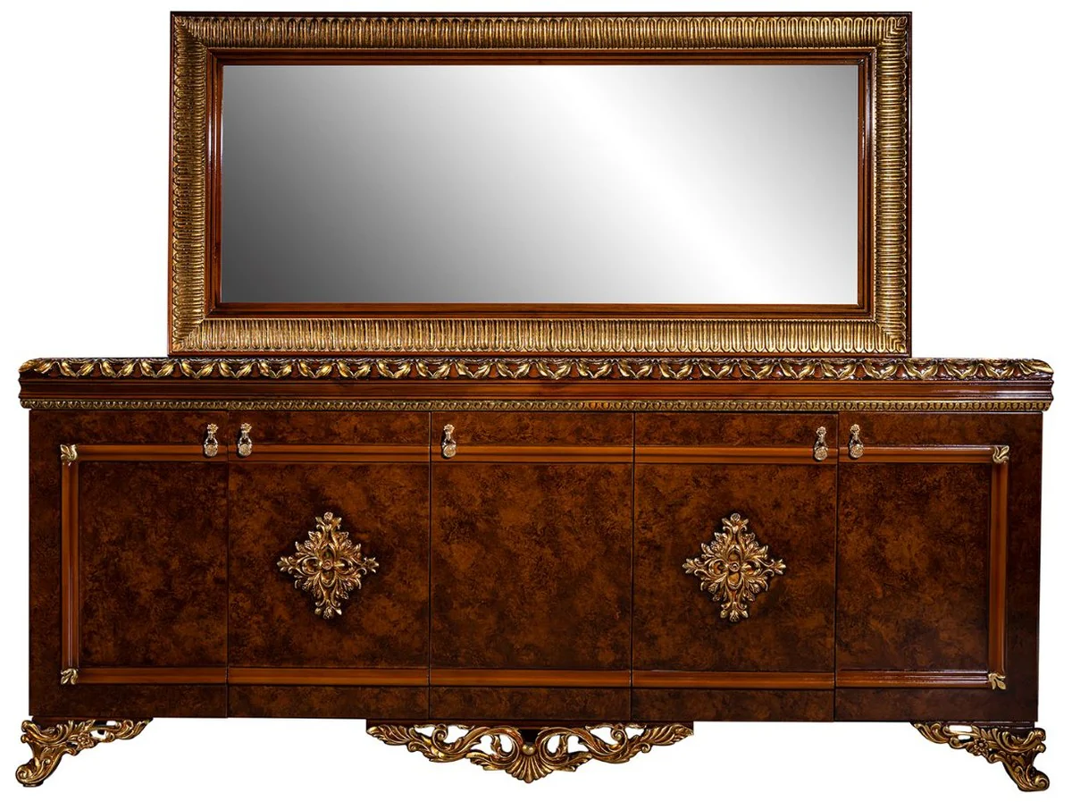 Casa Padrino conjunto de muebles barrocos de lujo aparador con espejo marrón / bronce / oro - Noble mueble de madera maciza con elegante espejo de pared - Muebles de estilo barroco