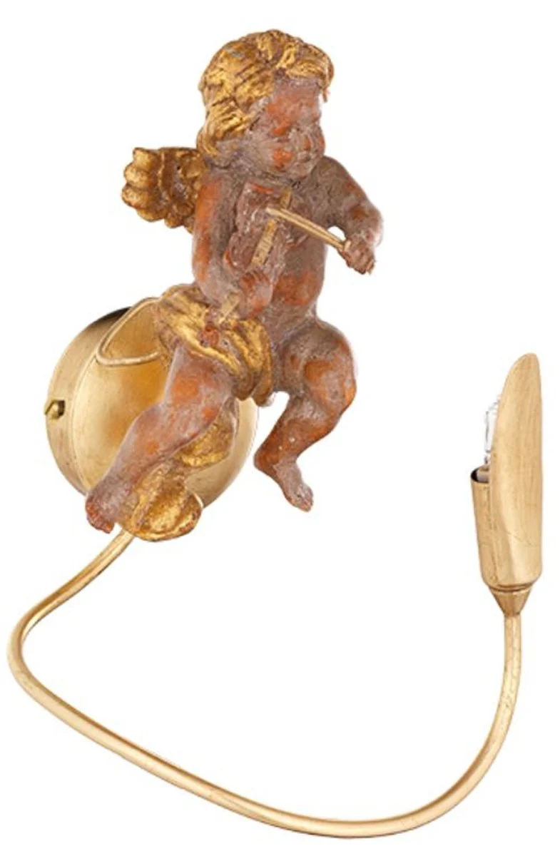 Casa Padrino lámpara de pared LED Art Nouveau de lujo ángel oro 17 x 19 x A. 24 cm - Elegante aplique de metal con figura de angel - Apliques Barrocos y Art Nouveau