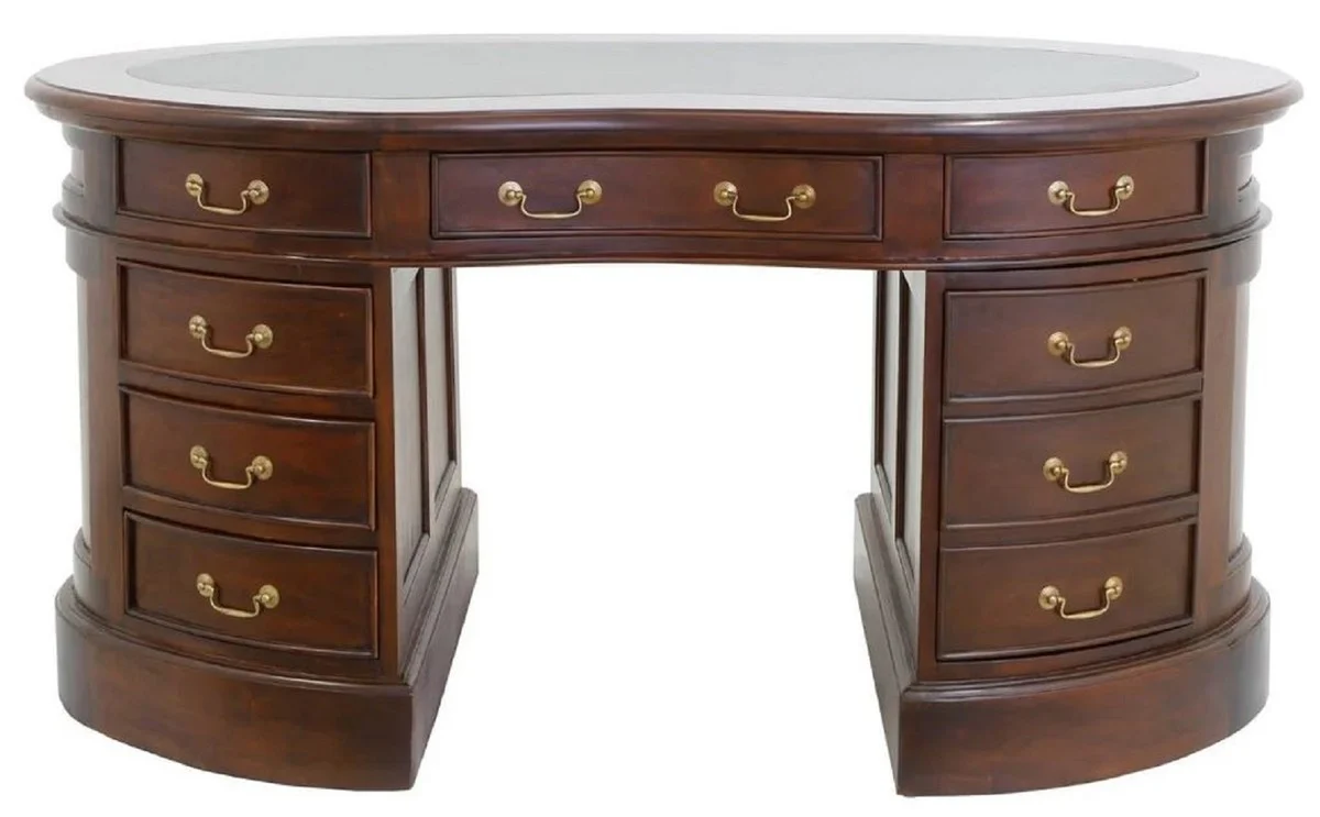 Casa Padrino escritorio de lujo de caoba marr¨®n oscuro / verde 158 x 87 x A. 83 cm - Mesa de oficina ovalada de madera maciza - Muebles de oficina de caoba - Muebles de oficina de lujo