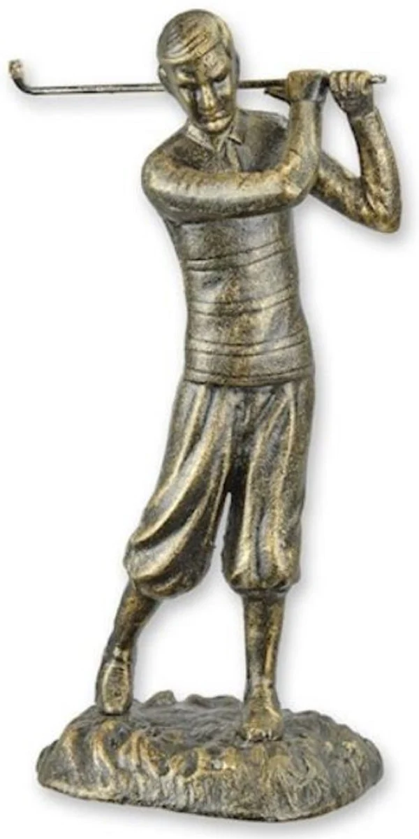 Casa Padrino escultura decorativa de hierro fundido golfista oro antiguo 13,5 x 11,5 x A. 29,3 cm - Figura decorativa de hierro fundido - Decoración escritorio - Accesorios decorativos de lujo