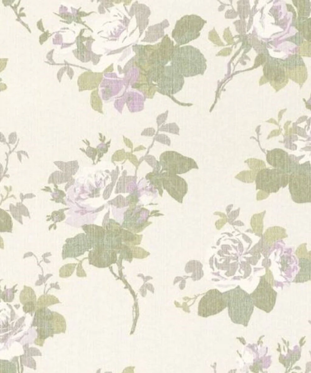 Casa Padrino papel tapiz textil barroco crema / blanco / verde / gris / púrpura 10,05 x 0,53 m - Papel Pintado con Motivo Florales