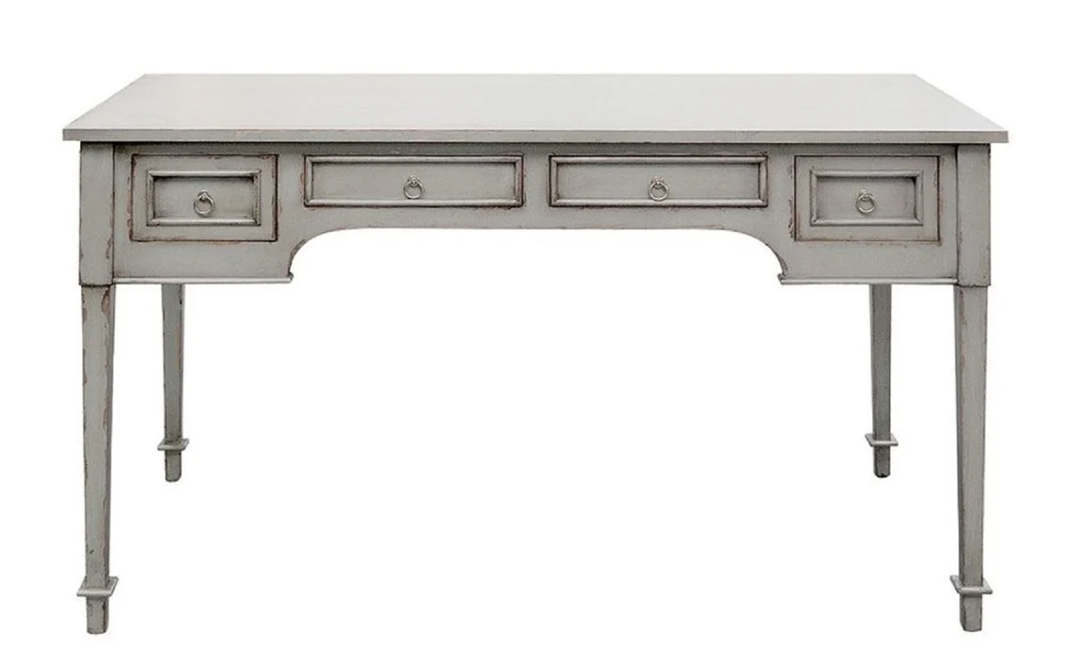 Casa Padrino escritorio de estilo campestre de lujo con 4 cajones gris antiguo 100 x 65 x A. 75 cm - Mesa de oficina de madera maciza hecha a mano - Mobiliario de oficina en estilo campestre
