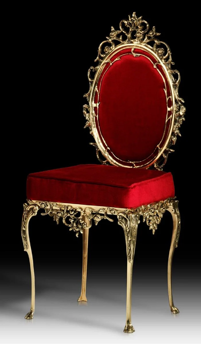 Casa Padrino silla de comedor barroco de lujo rojo burdeos / oro - Silla de bronce hecha a mano con tela de terciopelo fino - Muebles de comedor de lujo en estilo barroco - Muebles barrocos