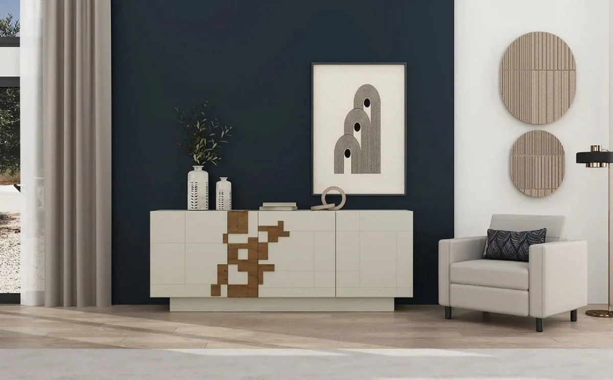 Casa Padrino aparador de lujo crema / marr¨®n 220 x 50,8 x A. 85 cm - Armario de madera maciza con 4 puertas - Muebles de madera maciza - Muebles de lujo - Interiores de lujo