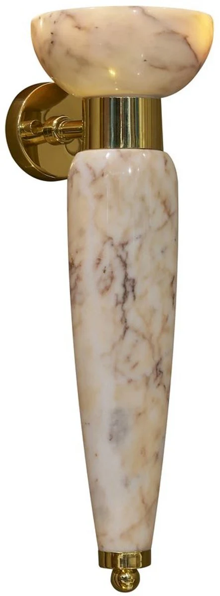 Casa Padrino lámpara de pared LED de lujo beige / oro Ø 19 x A. 50 cm - Lámpara de pared noble con mármol de Estremoz de alta calidad - Colección Hotel - Calidad de Lujo - Hecho en Italia
