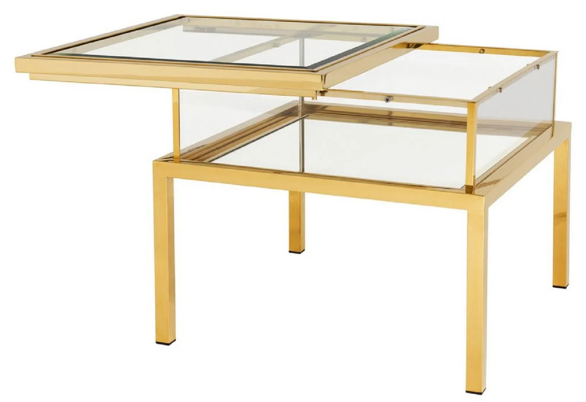 Casa Padrino mesa auxiliar de lujo oro 65 x 65 x A. 55,5 cm - Mesa auxiliar cuadrada de acero inoxidable con tapa de vidrio - Colección de lujo
