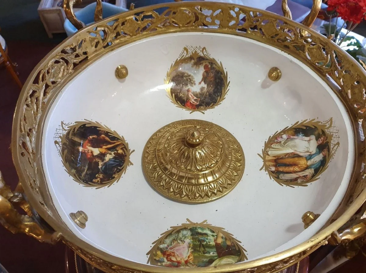 Casa Padrino cuenco barroco rojo burdeos / multicolor / blanco / oro Ø 60 x A.53 cm - Cuenco de porcelana magnífico con elegante diseño - Accesorios de decoración barroco