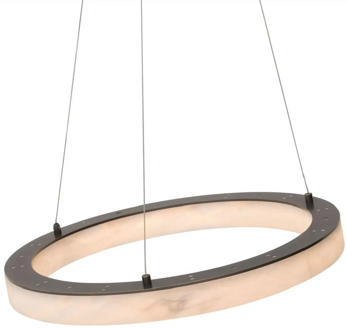 Casa Padrino lámpara de araña LED de lujo alabastro / bronce Ø 60 x A. 5,5 cm - Lámpara de araña de salón redonda con pantalla alabastro - Muebles de lujo - Interior de lujo - Luces LED de lujo