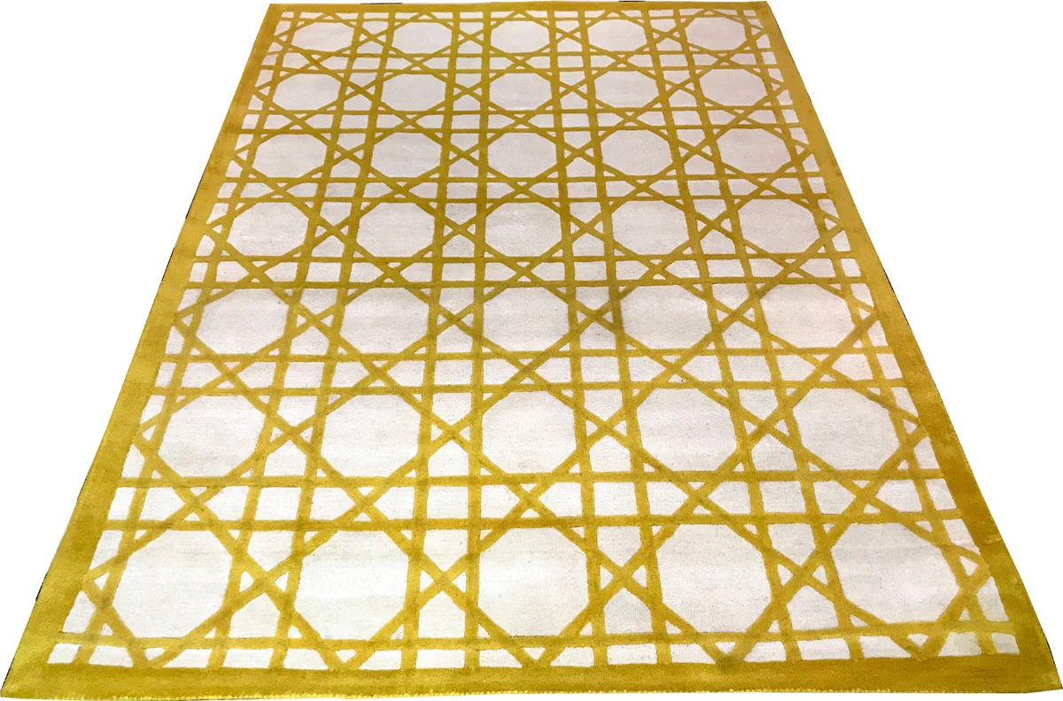 Alfombra de lujo Casa Padrino de lana de Nueva Zelanda amarillo / crema 170 x 240 cm - alfombra de salón tejida a mano