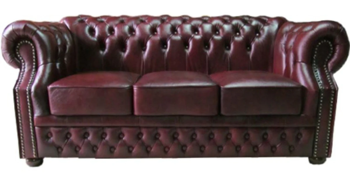 Casa Padrino lujo genuino cuero sof¨¢ 3 plazas rojo oscuro 210 x 90 x H. 80 cm - Sof¨¢ Chesterfield