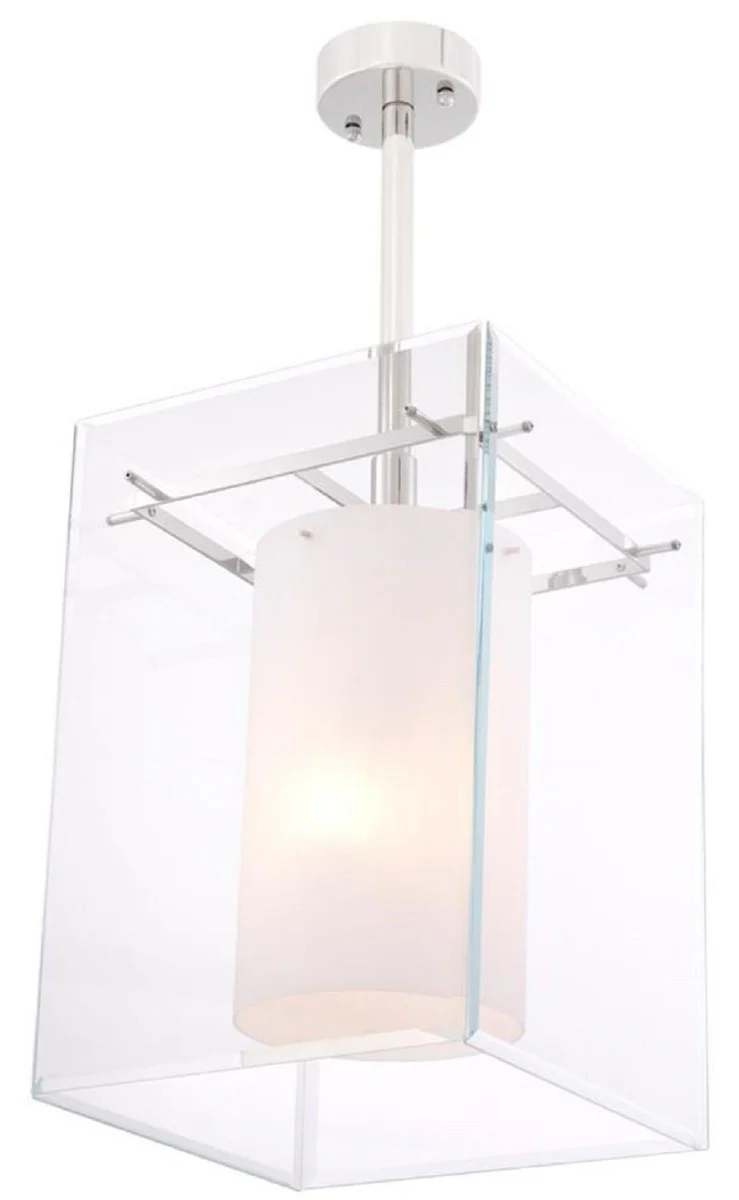 Casa Padrino lámpara colgante de la sala de estar de lujo plata / blanco 36 x 36 x H. 50 cm - Muebles de Lujo