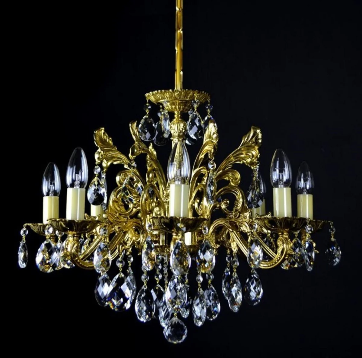 Casa Padrino araña de luces barroco de lujo oro Ø 56 x A. 54 cm - Magnífico lámpara de araña de latón con cristal de Bohemia - Muebles barrocos - Noble y Magnífica