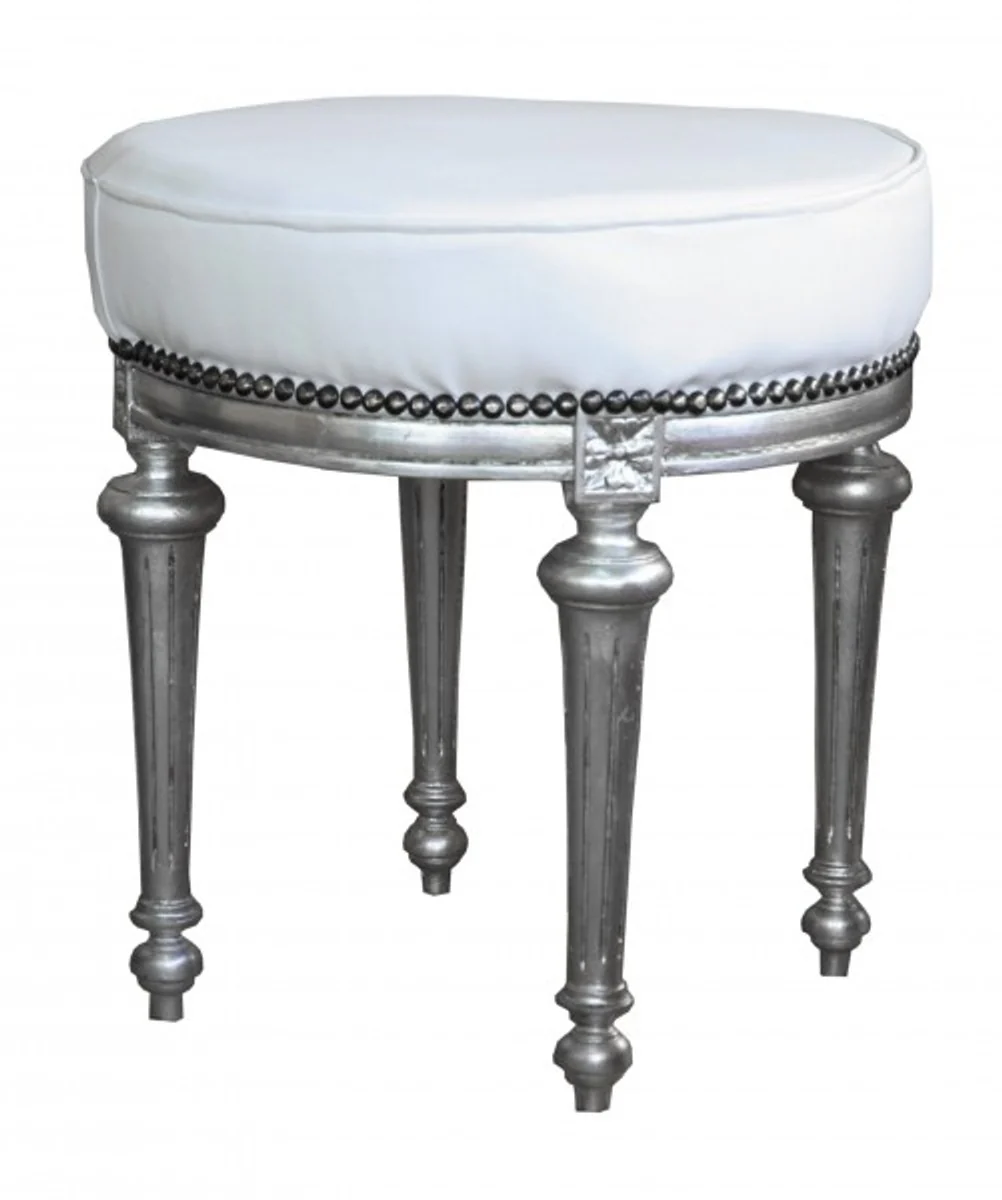 Casa Padrino barroco de heces / taburete redondo blanco / plata