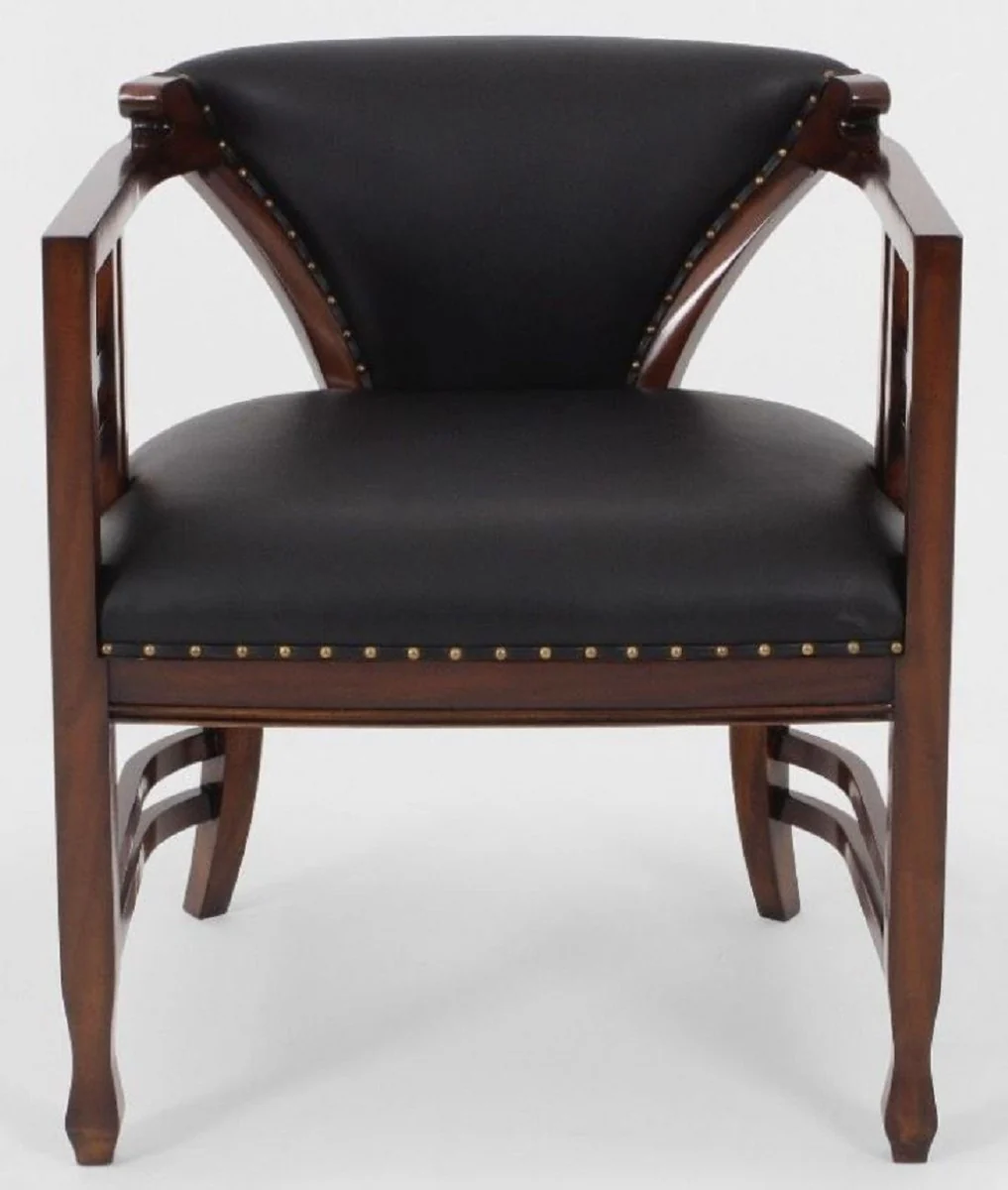 Casa Padrino sill¨®n de cuero Art Nouveau de lujo negro / marr¨®n oscuro - Sill¨®n de sal¨®n de cuero genuino - Muebles de cuero - Muebles de sal¨®n - Muebles de lujo en estilo Art Nouveau