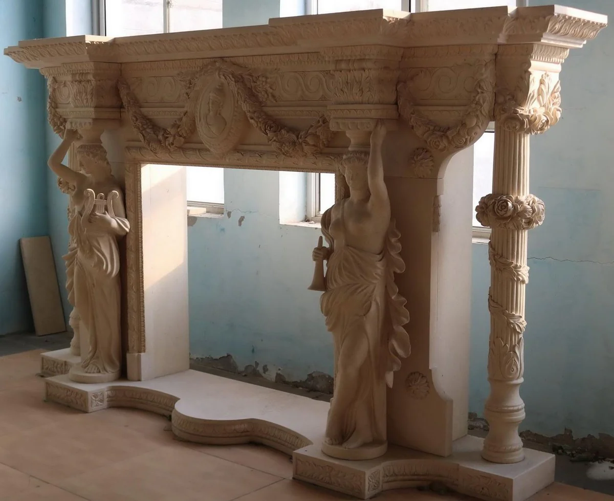 Casa Padrino marco de chimenea de m¨¢rmol barroco de lujo beige 290 x A. 165 cm