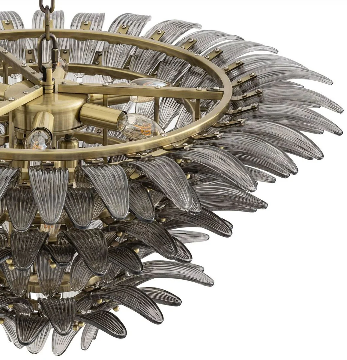 Casa Padrino araña de luces de cristal de lujo latón / gris Ø 80 x A. 41 cm - Araña de Luces Redonda para Hoteles y Restaurantes - Calidad de Lujo