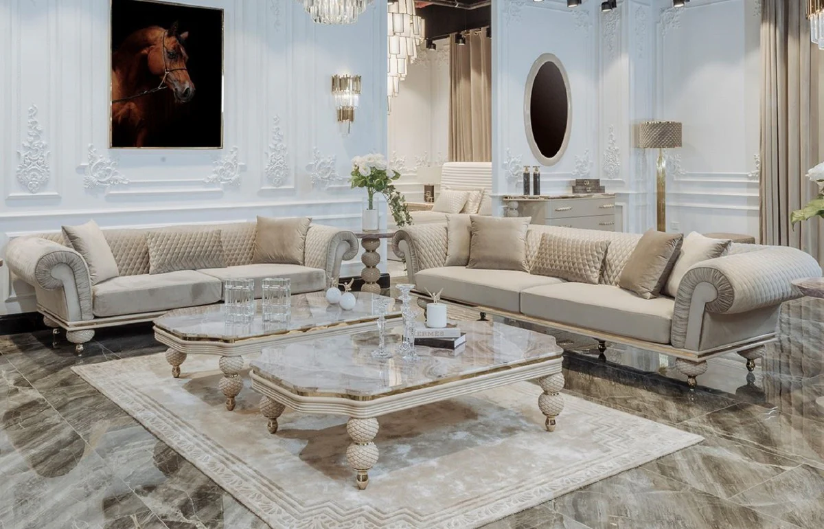 Casa Padrino Sof¨¢ Art Deco de Lujo de 3 Plazas Gris / Oro - Sof¨¢ de la Sala de Estar - Sof¨¢ del Hotel - Muebles de Hotel y Sala de Estar Art Deco de Lujo - Calidad de Lujo