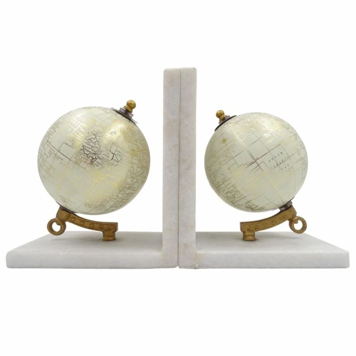 Casa Padrino conjunto de sujetalibros de m¨¢rmol globo blanco / oro - Decoraci¨®n de escritorio