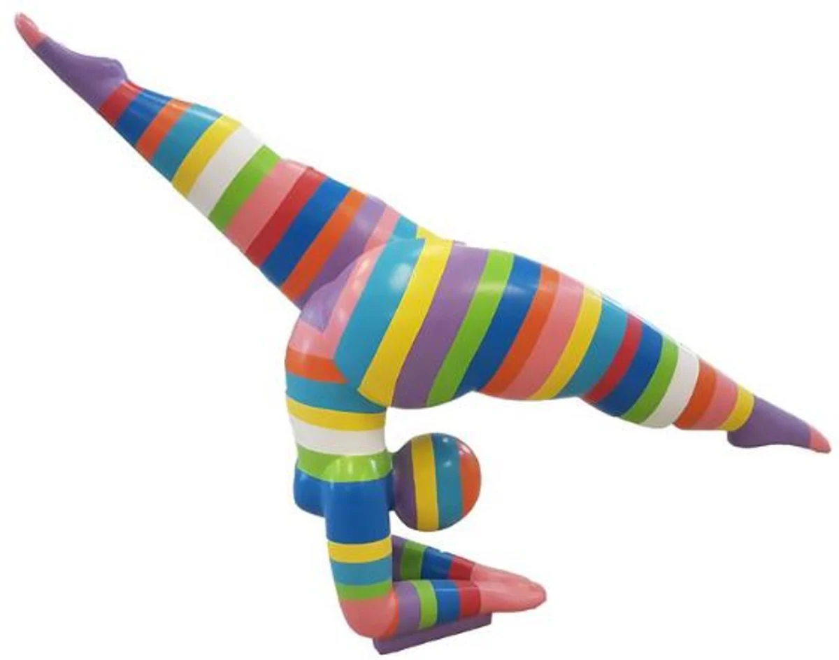 Casa Padrino escultura de diseño mujer acrobática rayas colores 150 x A. 140 cm - Figura decorativa resistente a la intemperie - Escultura de decoración de jardín - Figura de Jardín