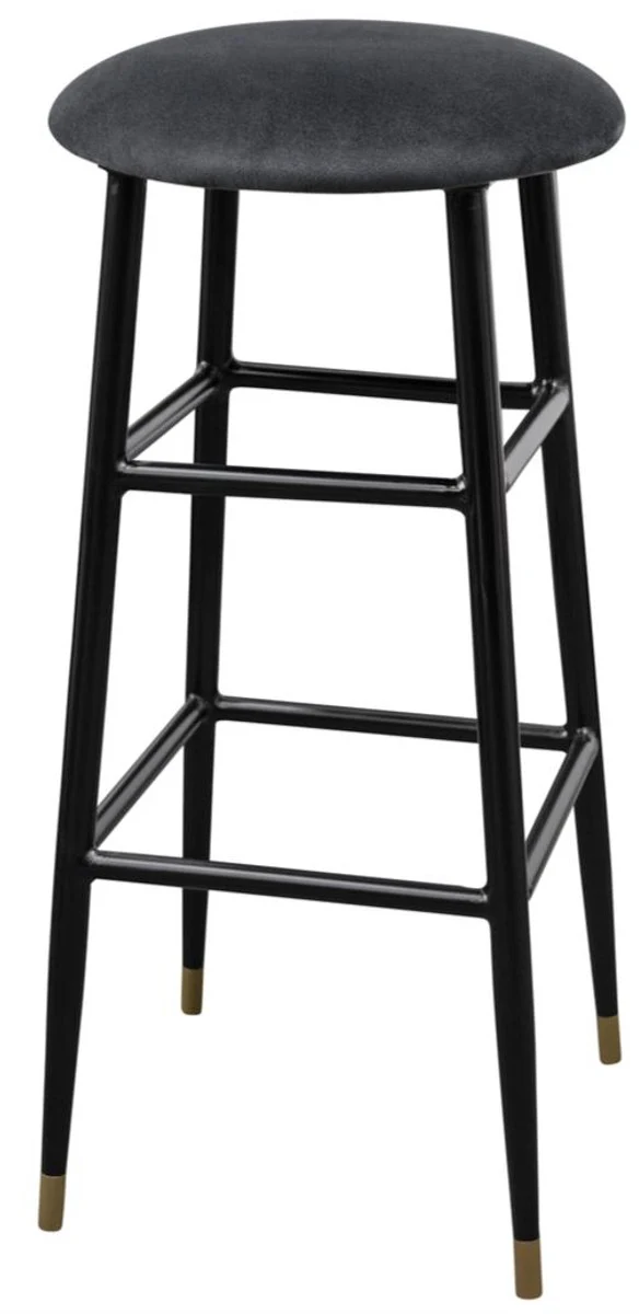 Casa Padrino taburete de bar de lujo antracita / negro Ø 37 x H. 76 cm - Taburete de Bar con Tela de Terciopelo