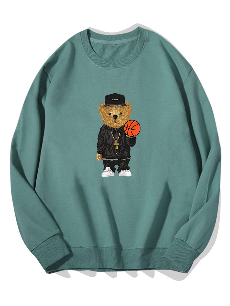 Basketball Bear Print Cotton Sweatshirt