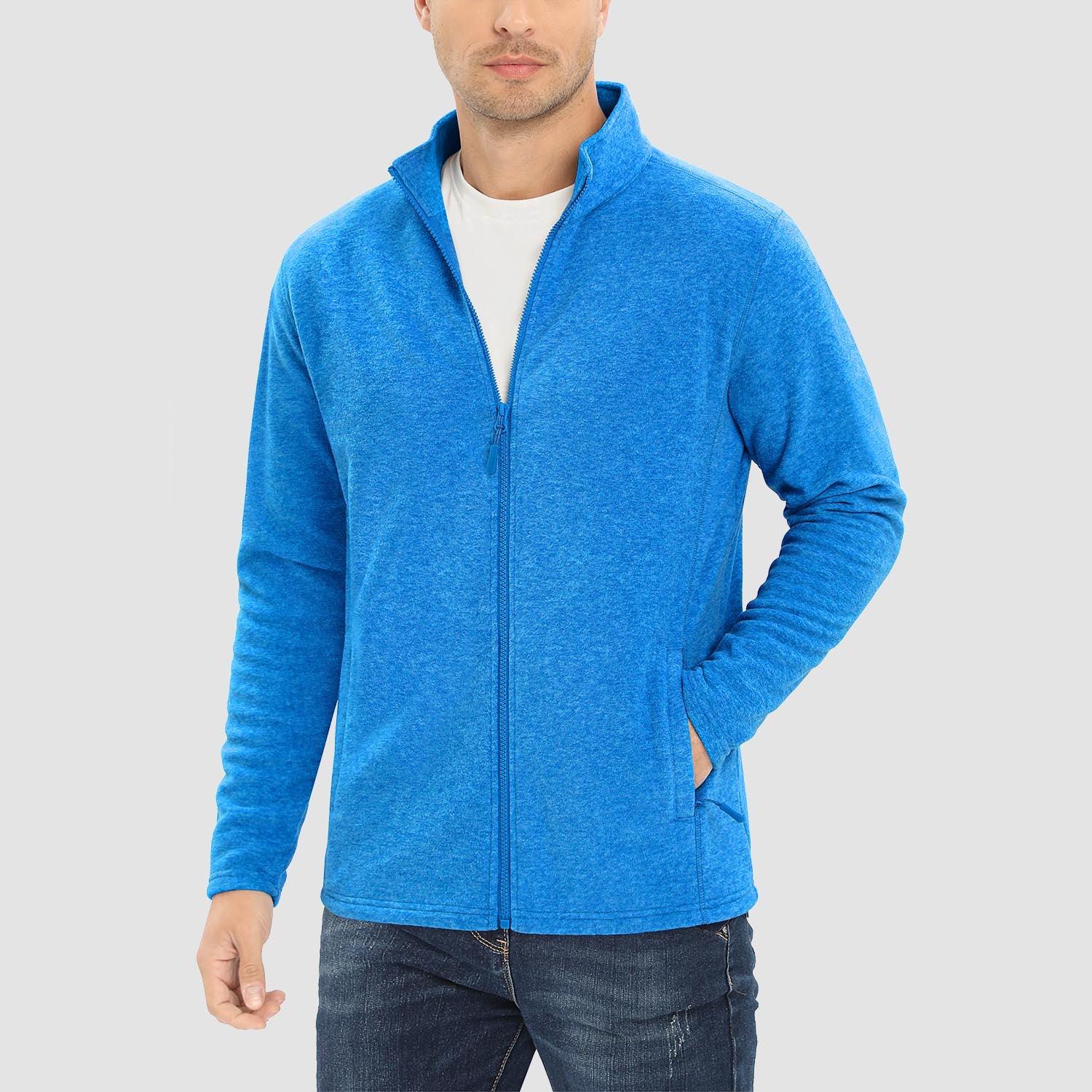 Men's Fleece Jacket Sweater Full Zip Up Coat With Zipper Pockets