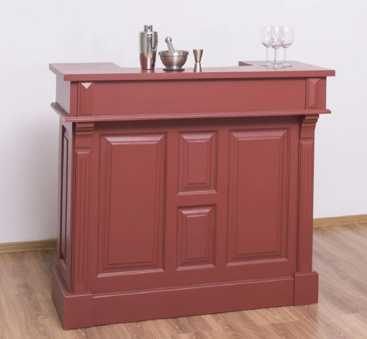 Casa Padrino barra de bar de estilo campestre rojo burdeos 120 cm - Mueble bar macizo