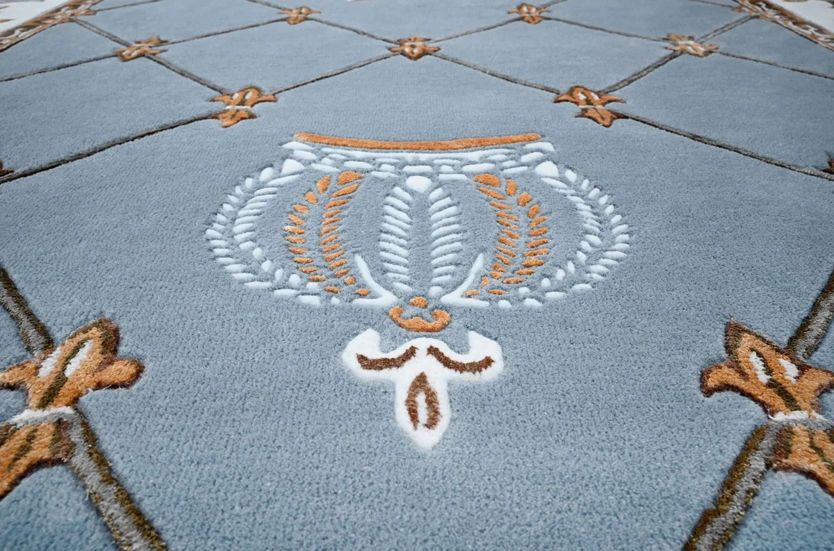 Pomp??s de Casa Padrino alfombra barroco de lujo corona de Harald Gl??ckler azul 200 x 300 cm