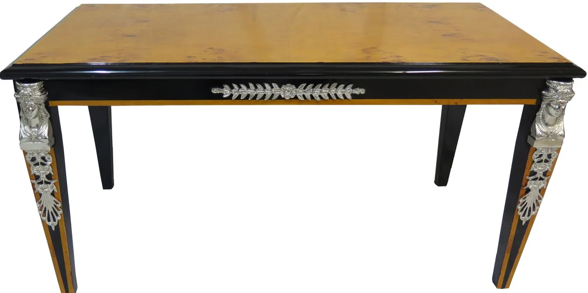 Casa Padrino barroco imperio de lujo mesa de centro de caoba / negro / plata 100 x 54 cm - Edici¨®n Limitada